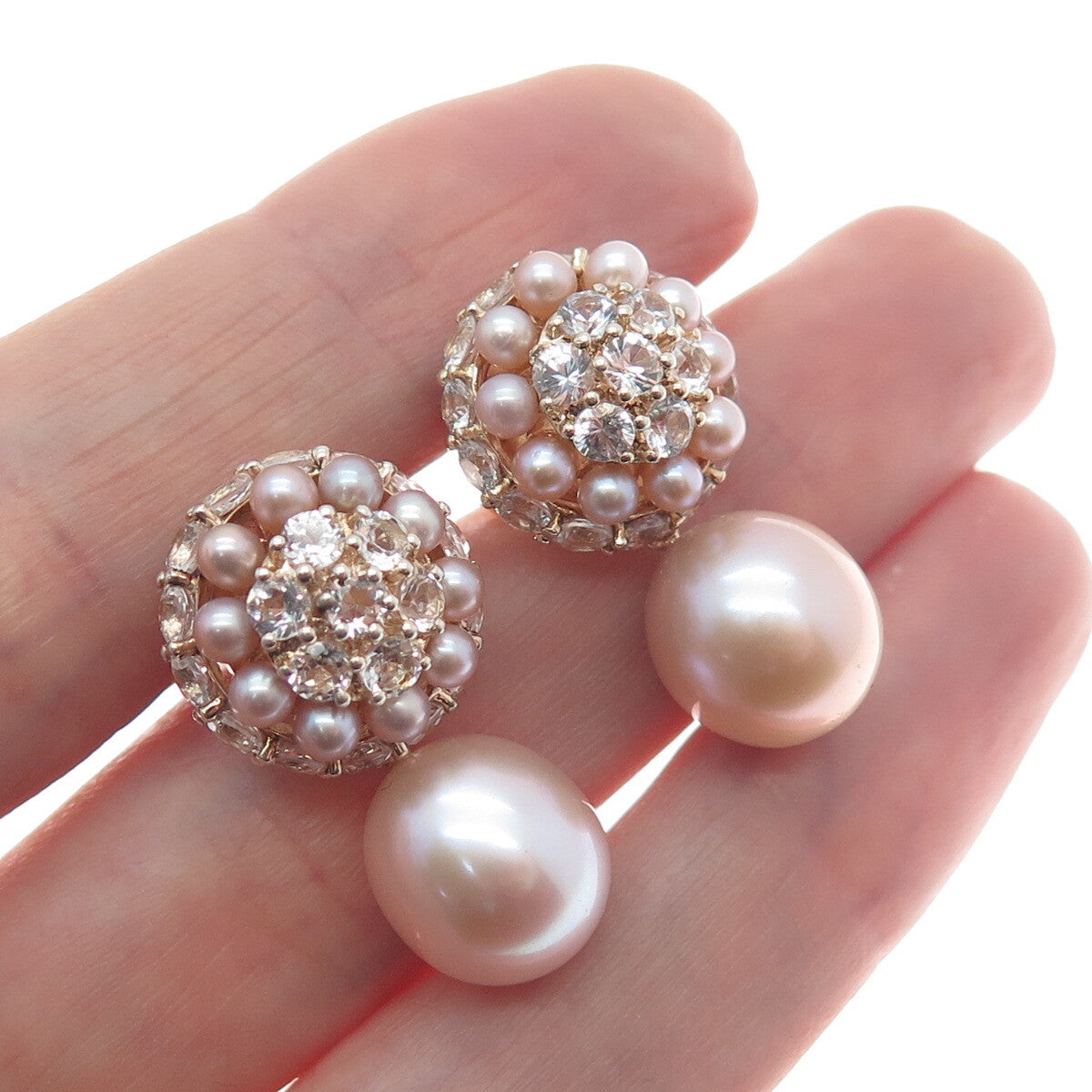 MIMI 925 Sterling Silver & 18K Gold Push Backs Italy Real Pearl & Topaz Earrings