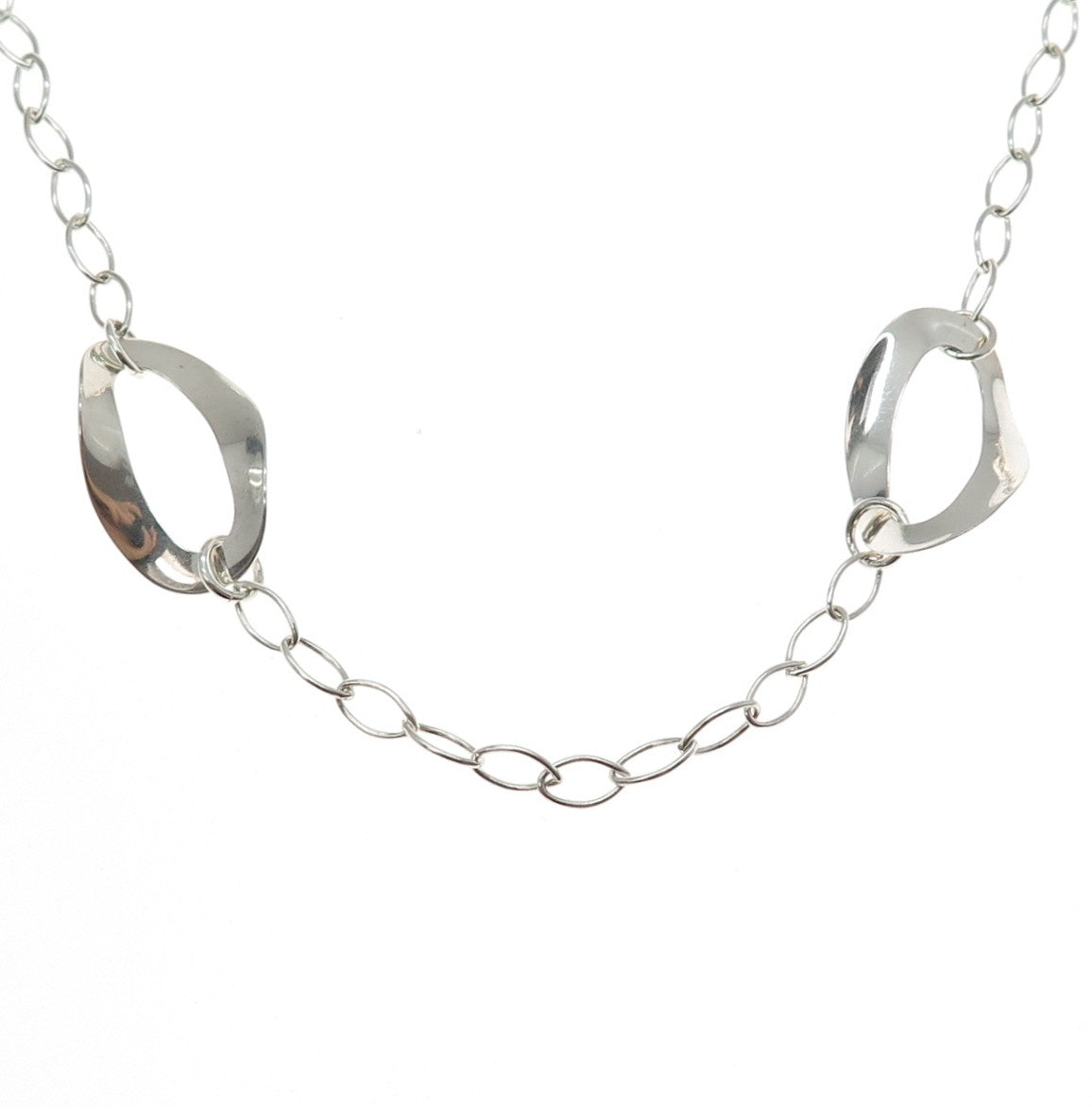 925 Sterling Silver Vintage Italy Modernist Oval Chain Necklace 24"