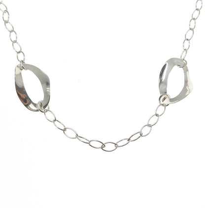 925 Sterling Silver Vintage Italy Modernist Oval Chain Necklace 24"