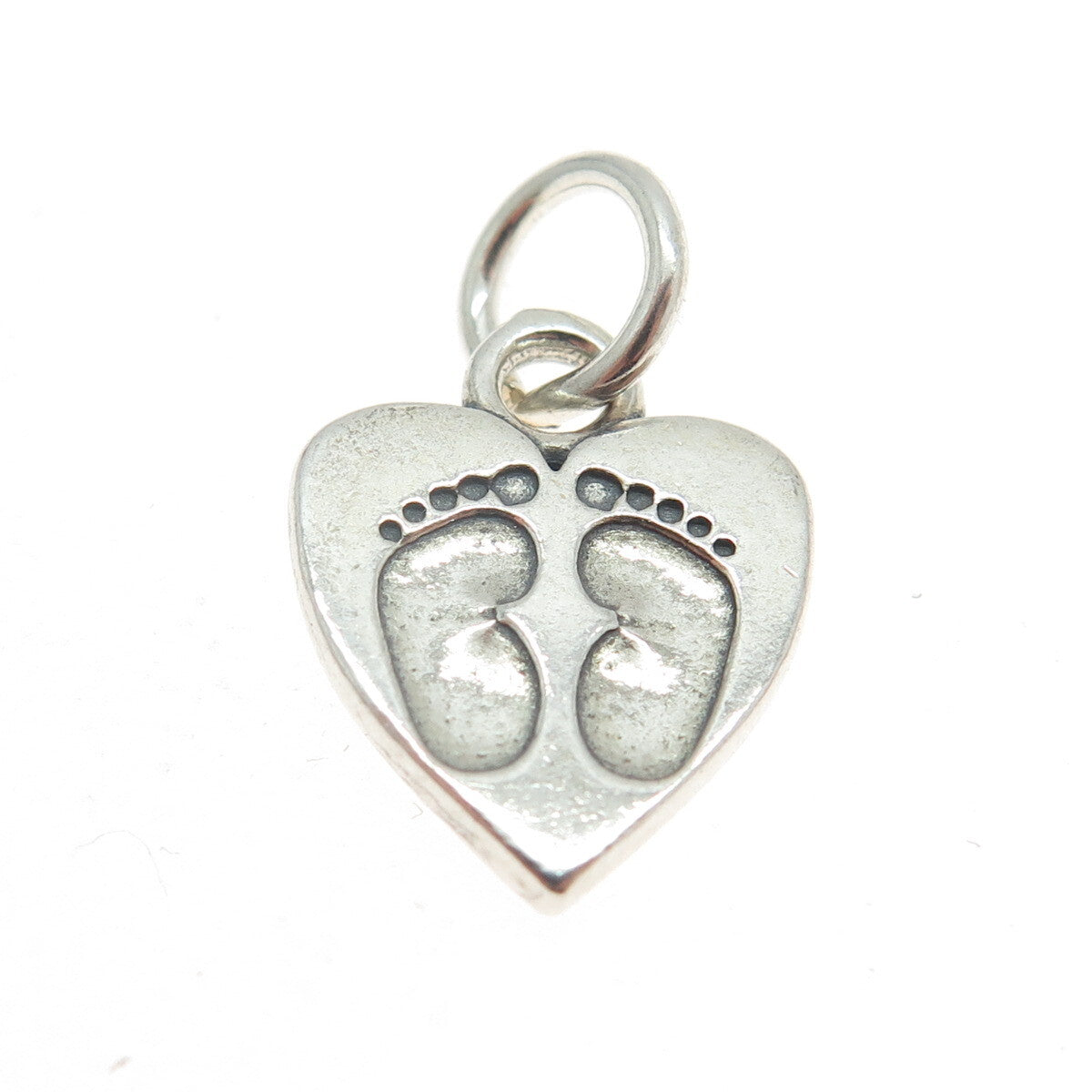 SUNDANCER 925 Sterling Silver Vintage Footprints Heart Minimalist Charm Pendant