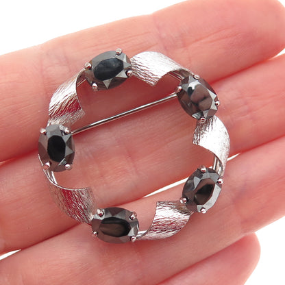CURTIS CURTMAN Sterling Silver Vintage Real Hematite Twisted Circle Pin Brooch