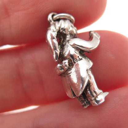 925 Sterling Silver Vintage Garden Gnome Oxidized 3D Charm Pendant