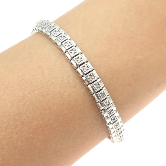 925 Sterling Silver Real Round-Cut Diamond Bar Panel Link Bracelet 7"