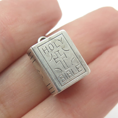 BEAU 925 Sterling Silver Antique Art Deco Holy Bible Religious 3D Charm Pendant