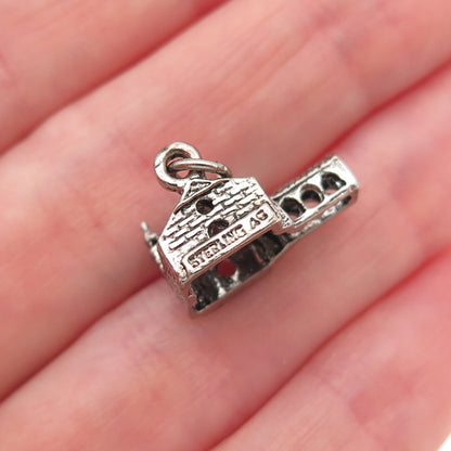 925 Sterling Silver Vintage Old Church Oxidized Mini 3D Charm Pendant