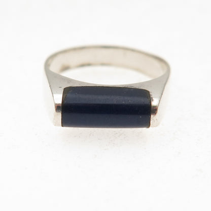 925 Sterling Silver Vintage Mexico Real Lapis Modernist Oxidized Ring Size 6