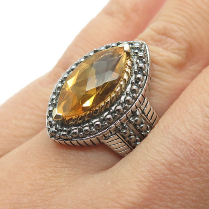 FADI 925 Sterling Silver Real Marquise-Cut Citrine Oxidized Ring Size 7.25
