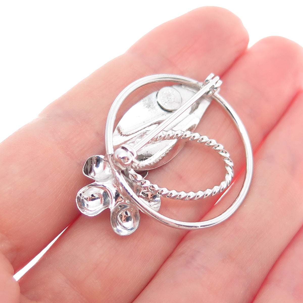 CURTIS CREATIONS Sterling Silver Antique Art Deco Real Pearl Flower Pin Brooch