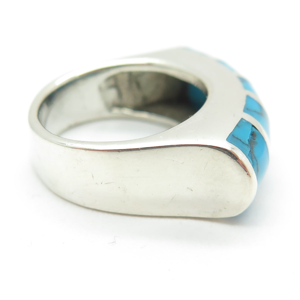 925 Sterling Silver Vintage Real Turquoise Modernist Dome Ring Size 5.5