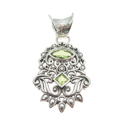 925 Sterling Silver Vintage Real Peridot Gemstone Ornate Pendant