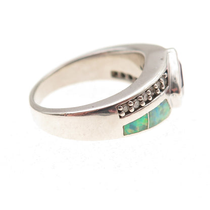 Aziz Kahili 925 Sterling Silver Vintage Real Amethyst Opal & C Z Ring Size 6.5