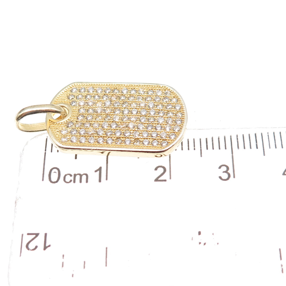 925 Sterling Silver Gold Plated Round-Cut C Z Tag Charm Pendant