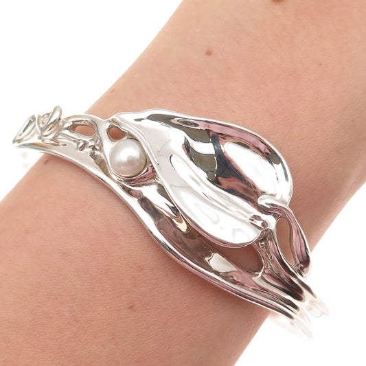 HAGIT GORALI Sterling Silver Vintage Israel Real Pearl Adjustable Bracelet 7.25"