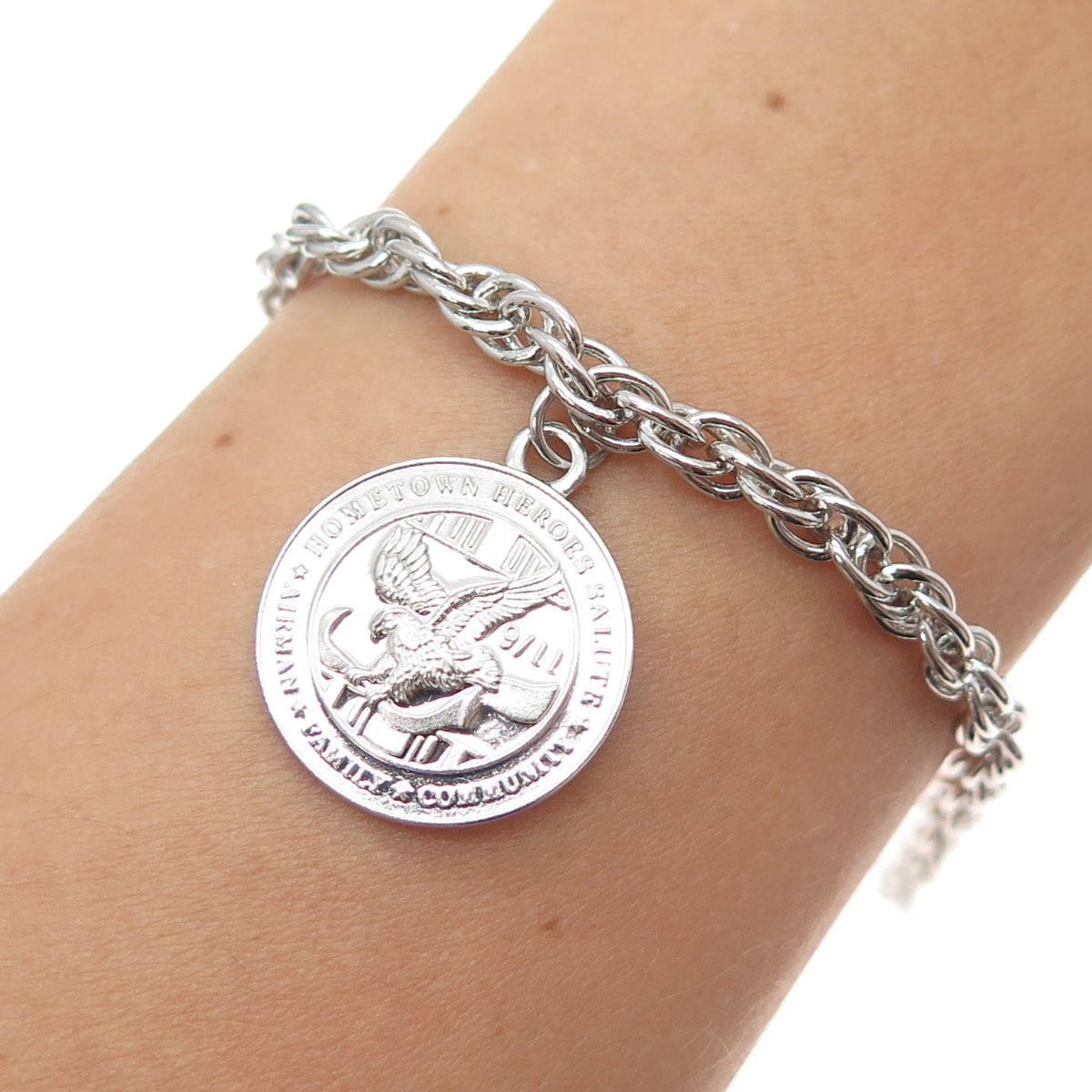 925 Sterling Vintage Hometown Heroes Salute 9/11 Prince-of-Wales Bracelet 6.75"