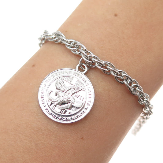 925 Sterling Vintage Hometown Heroes Salute 9/11 Prince-of-Wales Bracelet 6.75"