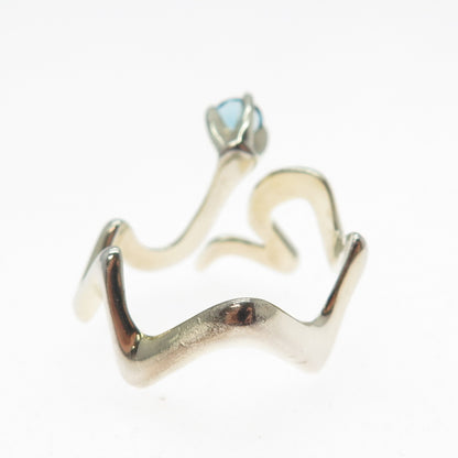 925 Sterling Silver Vintage DLD Real London Blue Topaz Adjustable Ring Size 7.75