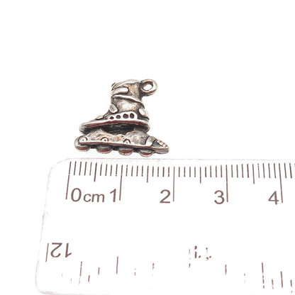 925 Sterling Silver Vintage Rollerblade Skate Oxidized 3D Mini Charm Pendant