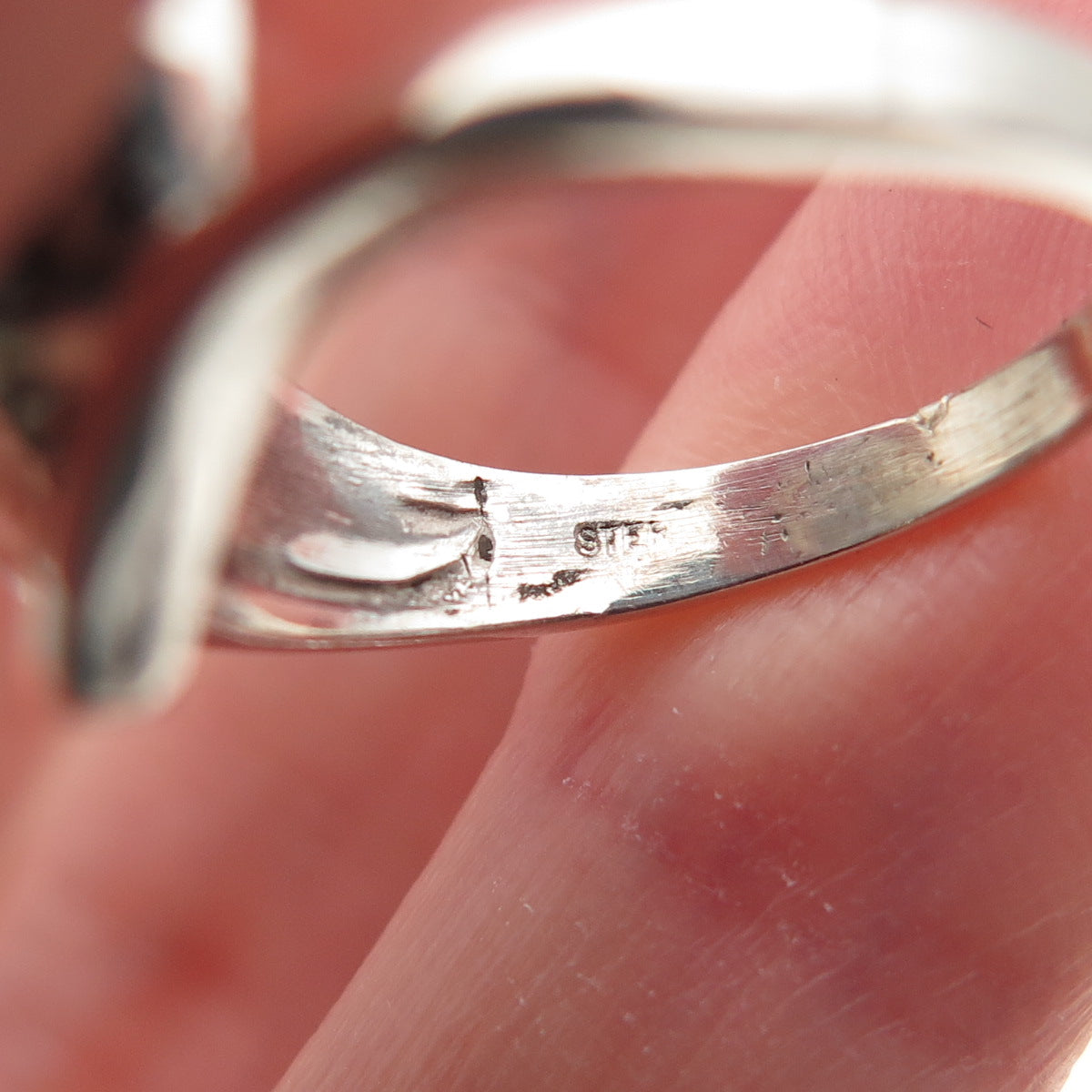 925 Sterling Silver Vintage Real Lapis Bypass Oxidized Ring Size 4.75