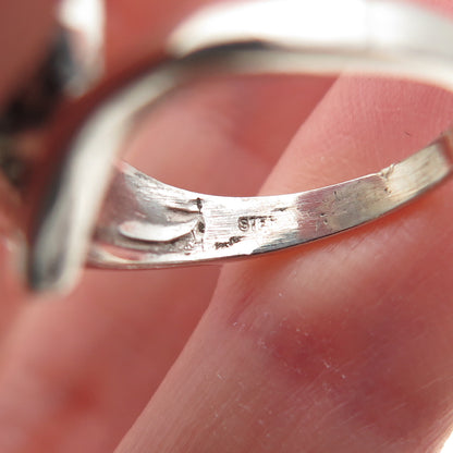 925 Sterling Silver Vintage Real Lapis Bypass Oxidized Ring Size 4.75