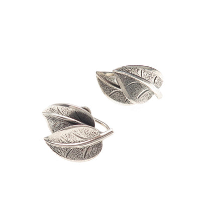 Beau 925 Sterling Silver Vintage Floral Oxidized Screw Back Earrings