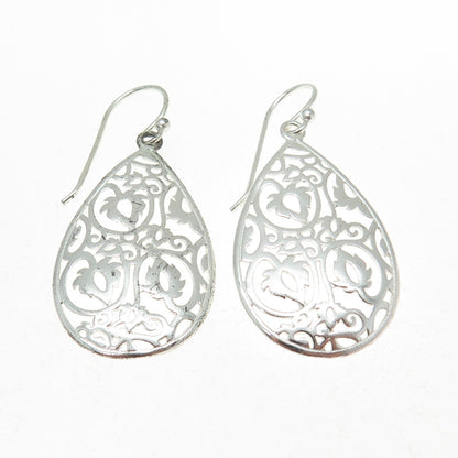 925 Sterling Silver Ornate Teardrop Dangle Earrings