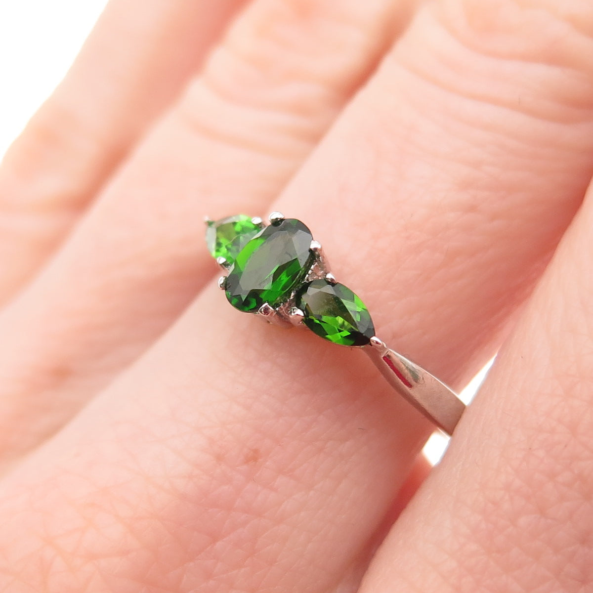 Chuck Clemency Sterling Silver Real Oval & Pear-Cut Chrome Diopside Ring Size 8