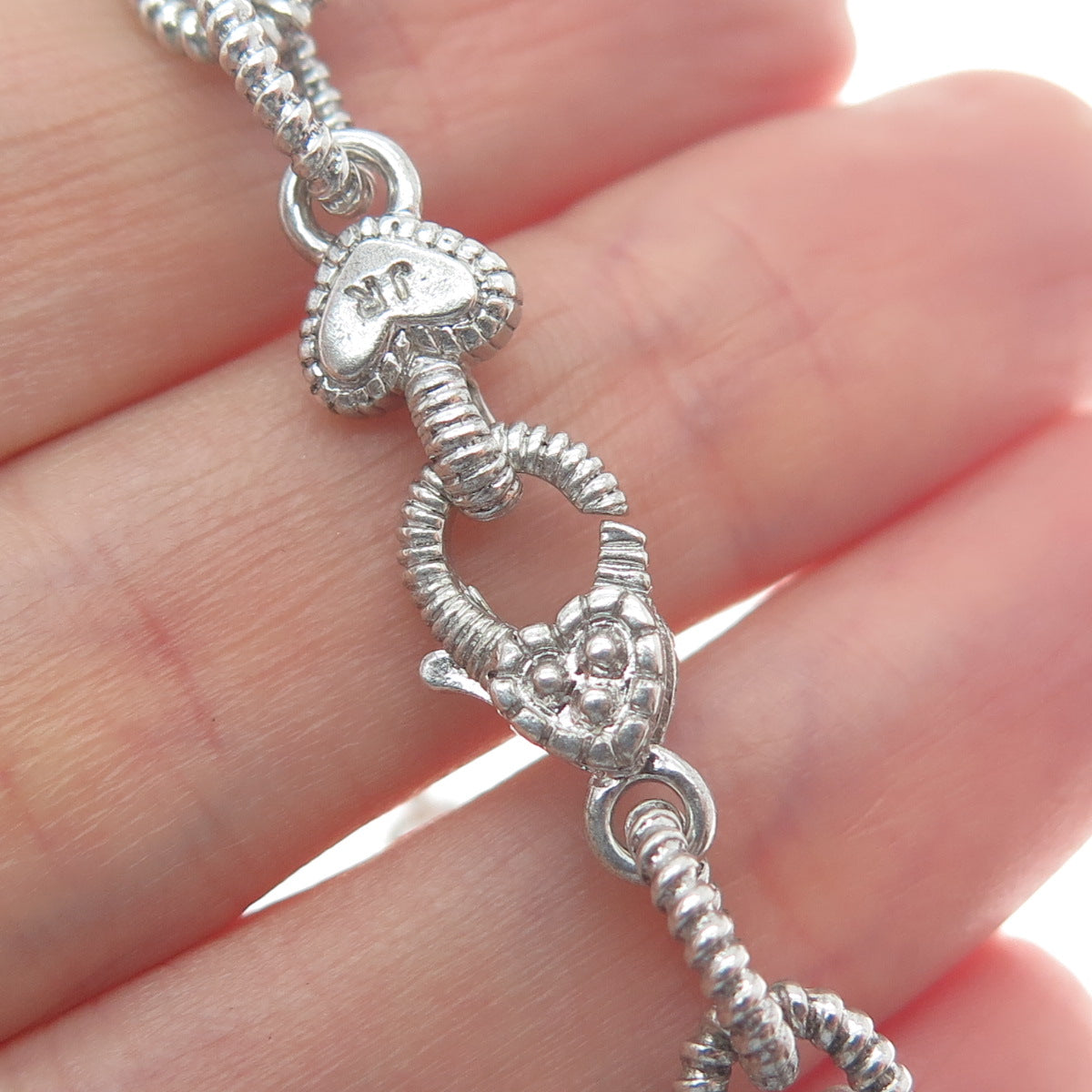 JUDITH RIPKA 925 Sterling Silver Canary C Z Heart Dangle Charm Bracelet 7"