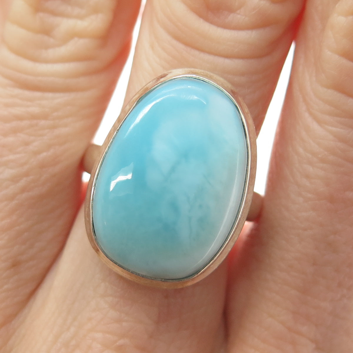 925 Sterling Silver Vintage Real Cabochon Larimar Ring Size 7.25