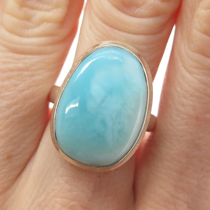 925 Sterling Silver Vintage Real Cabochon Larimar Ring Size 7.25