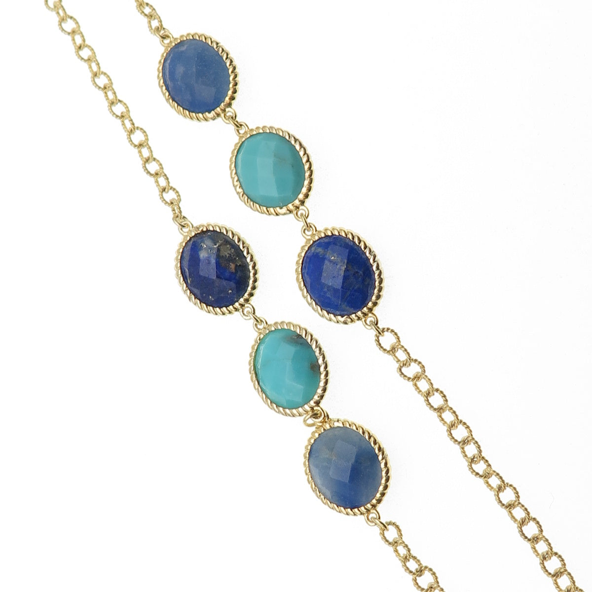 Piara by ELAINE J Sterling Gold Plated Turquoise Lapis Aquamarine Necklace 32"