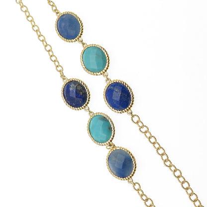 Piara by ELAINE J Sterling Gold Plated Turquoise Lapis Aquamarine Necklace 32"