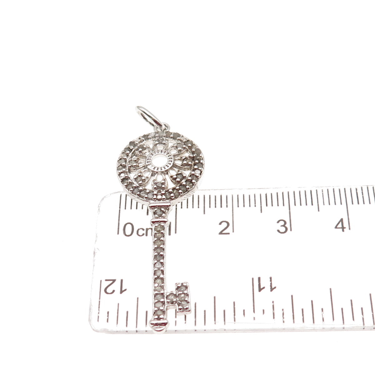 DEE BERKLE 925 Sterling Silver Real Round-Cut Diamond Key Charm Pendant