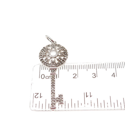 DEE BERKLE 925 Sterling Silver Real Round-Cut Diamond Key Charm Pendant