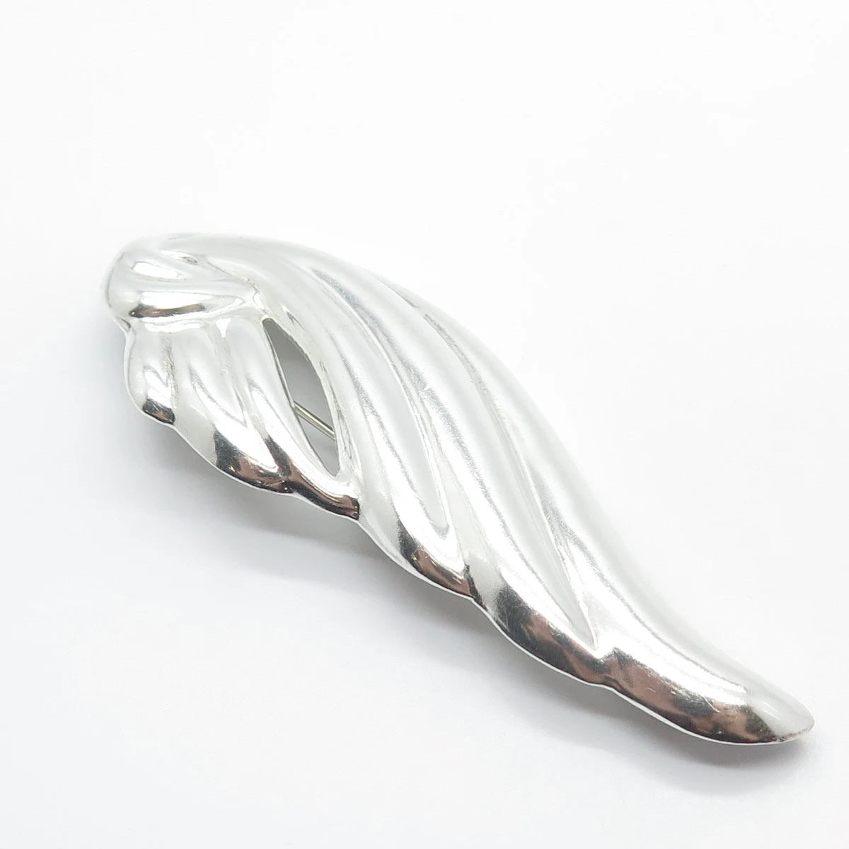 925 Sterling Silver Vintage Mexico Ribbed Abstract Wing Pin Brooch