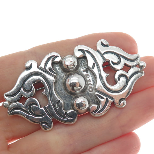 RAFAEL MELENDEZ 925 Sterling Silver Vintage Mexico Modernist Oxidized Pin Brooch