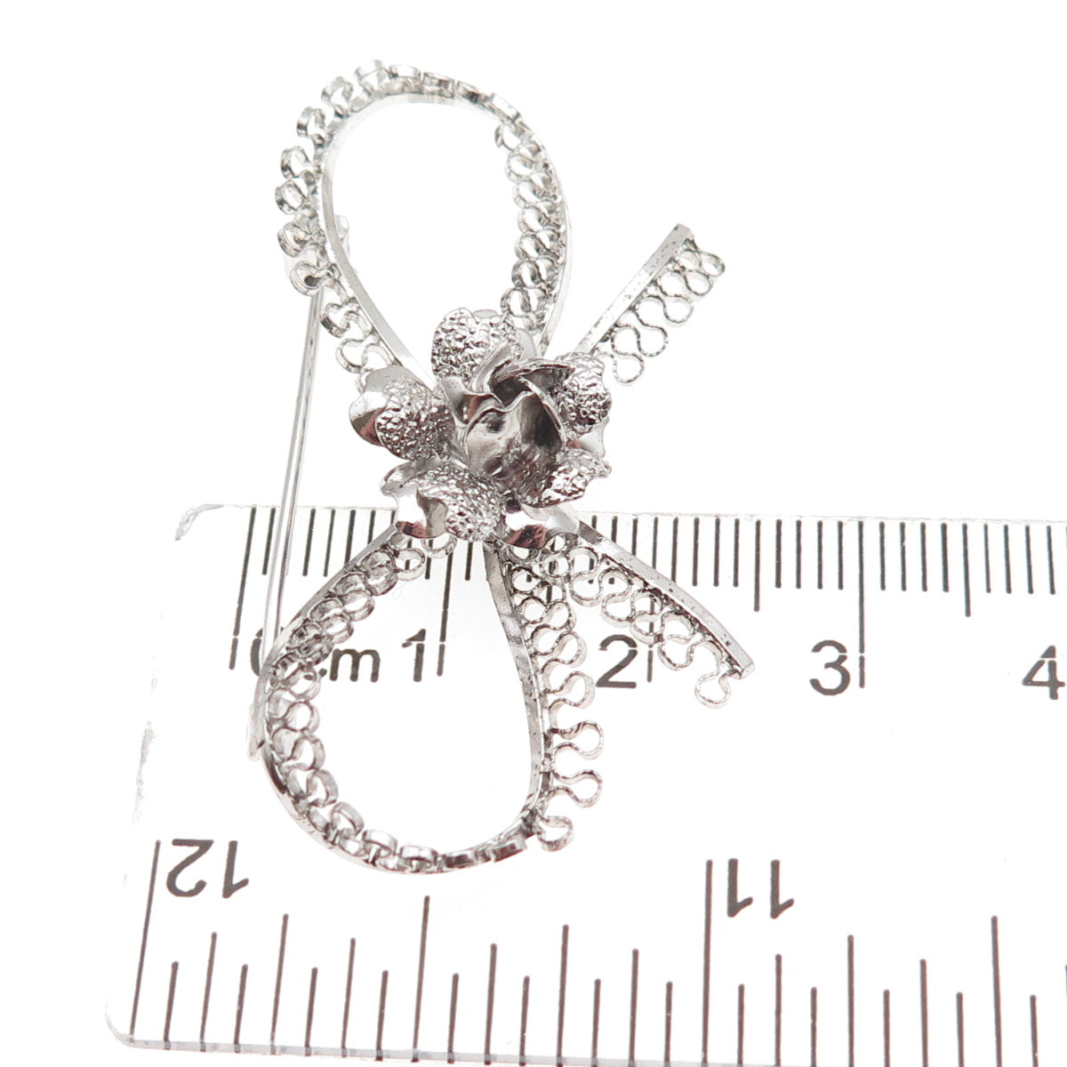 Star Art 925 Sterling Silver Antique Art Deco Flower Box Filigree Pin Brooch