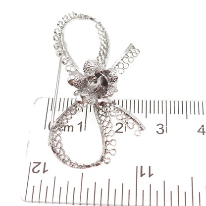 Star Art 925 Sterling Silver Antique Art Deco Flower Box Filigree Pin Brooch