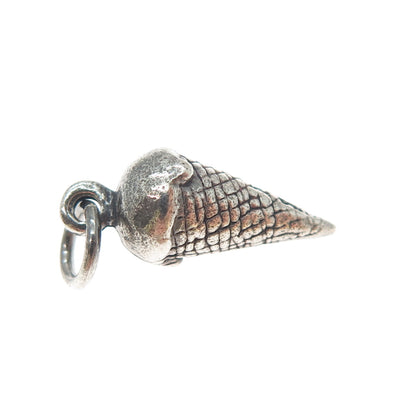 SUNWEST 925 Sterling Silver Vintage Ice Cream Cone Minimalist 3D Charm Pendant