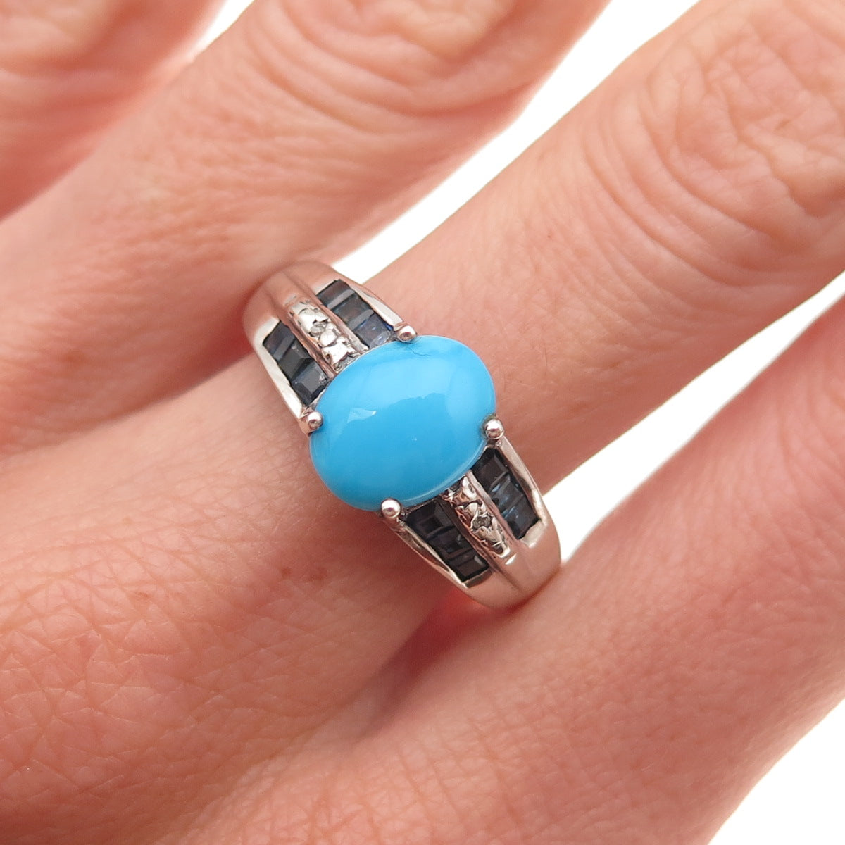 Chuck Clemency 925 Sterling Silver Real Diamond Turquoise Sapphire Ring Size 10