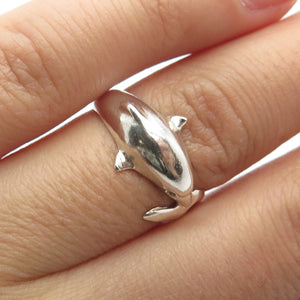 925 Sterling Silver Vintage Friendly Dolphin Ring Size 7.25