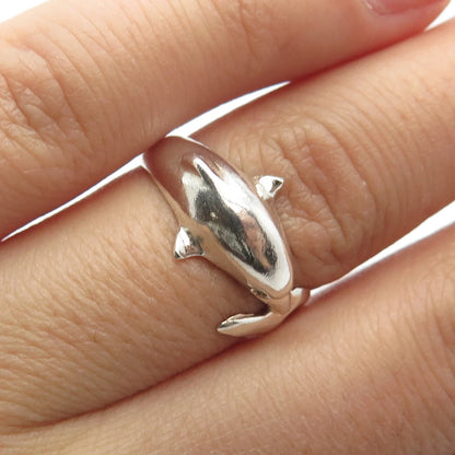 925 Sterling Silver Vintage Friendly Dolphin Ring Size 7.25