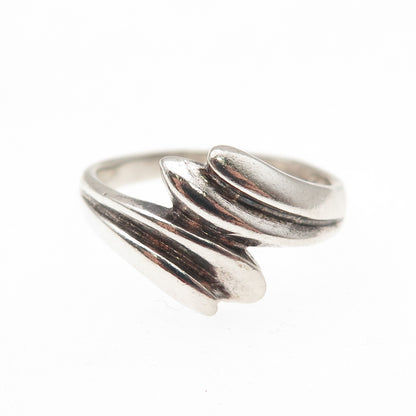 925 Sterling Silver Vintage Modernist Bypass Oxidized Ring Size 7