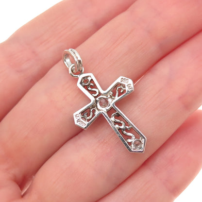 Ross Simons 925 Sterling Silver Round-Cut C Z Cross Charm Pendant