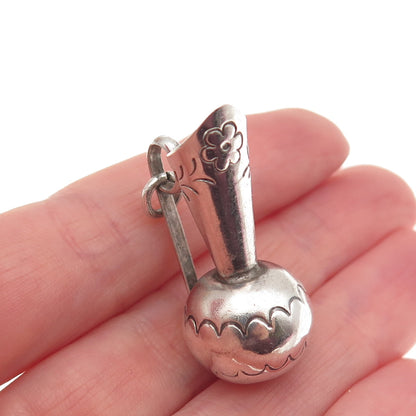 925 Sterling Silver Vintage Mexico Pitcher Oxidized 3D Charm Pendant