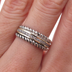 925 Sterling Silver 14K Gold Vintage Round-Cut C Z Oxidized Ring Size 7