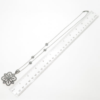 925 Sterling Silver Real Round-Cut Diamond Flower Cable Chain Necklace 20"