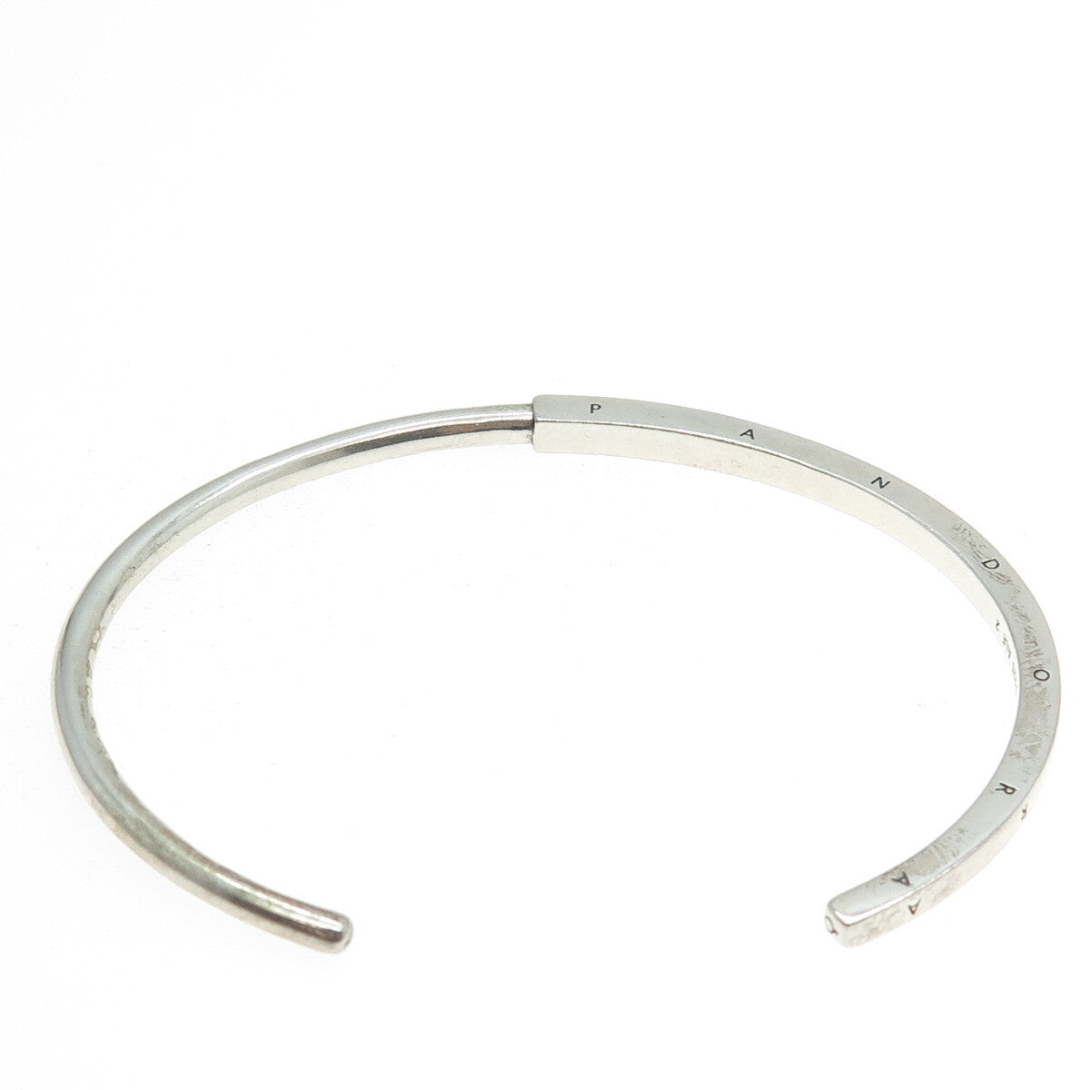 PANDORA 925 Sterling Silver Signature I-D Open Bangle Bracelet 7"