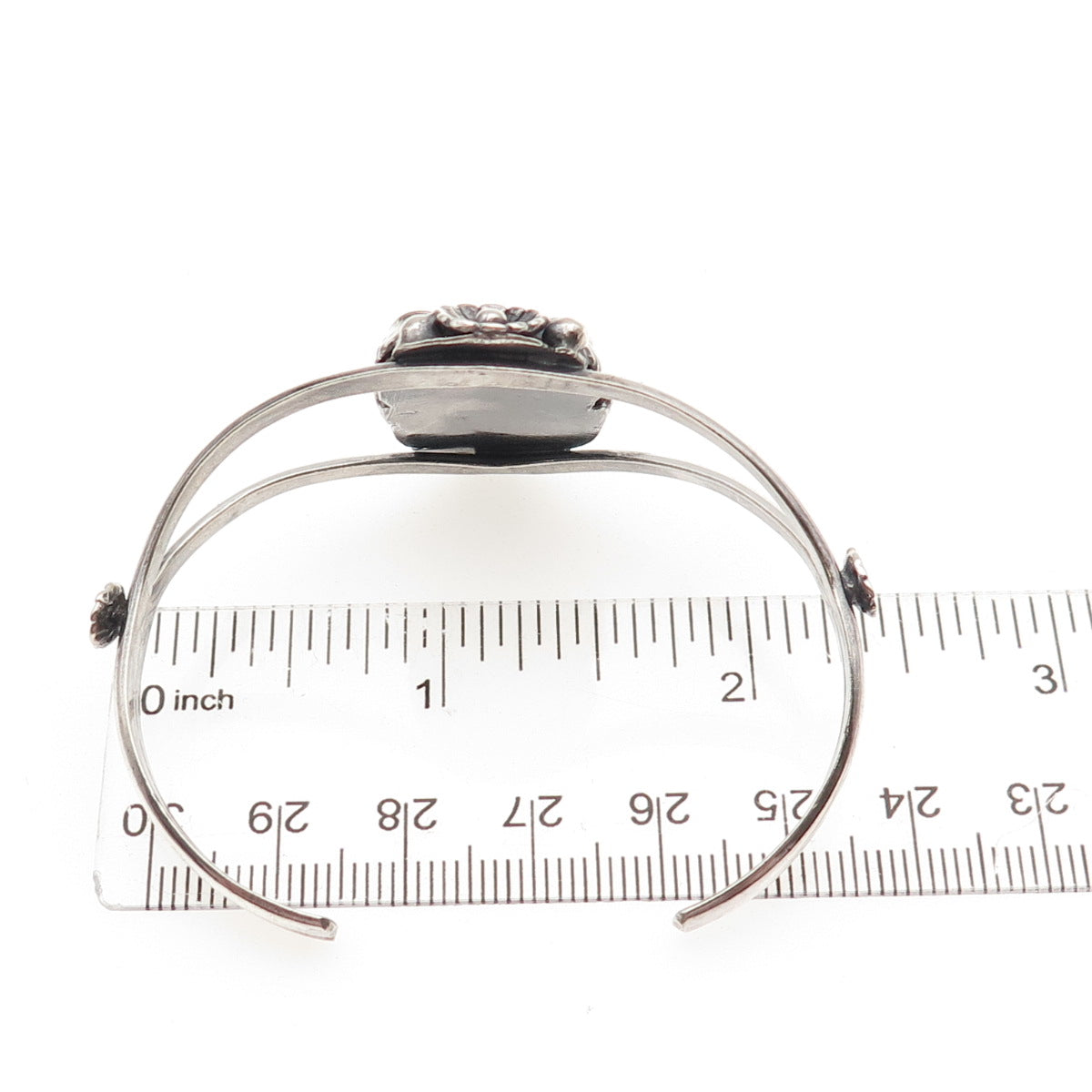 Old Pawn 925 Sterling Vintage Turquoise Flower Feather Adjustable Bracelet 5.75"