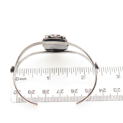 Old Pawn 925 Sterling Vintage Turquoise Flower Feather Adjustable Bracelet 5.75"