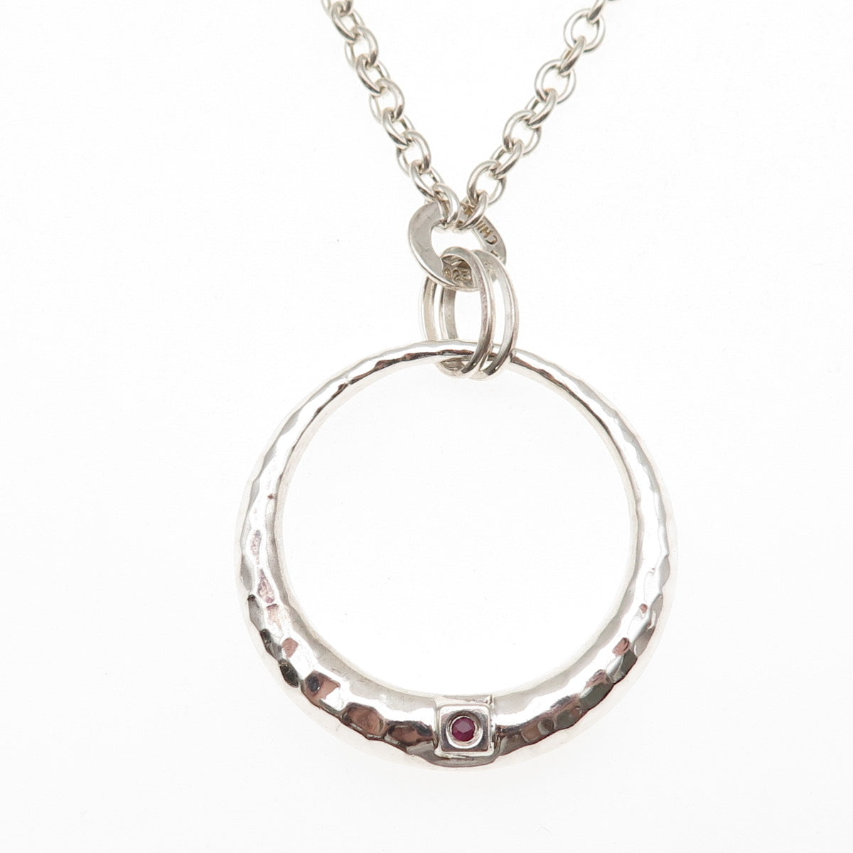 Elle 925 Sterling Silver Vintage Real Ruby Crescent Cable Chain Necklace 16-18"
